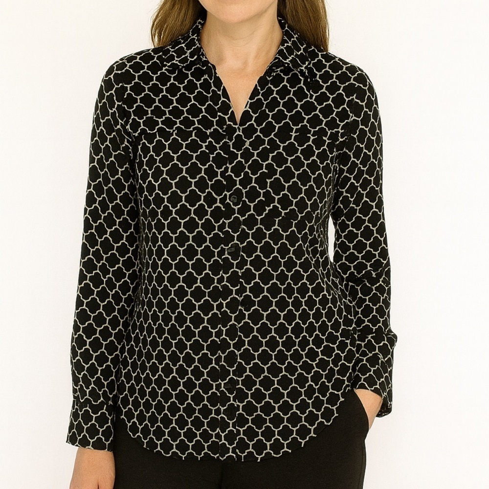Express Black and White Patterned Button Down Shirt